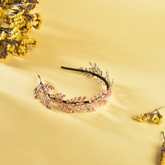 Vogue Hair Accessories Metal Handmade Crystal Leaf Fancy Party Hairband Headband for Women