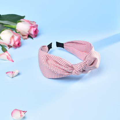 Vogue Hair Accessories Printed Fabric Knot Metal Hairband Headband for Women and Girls (Check Bow)