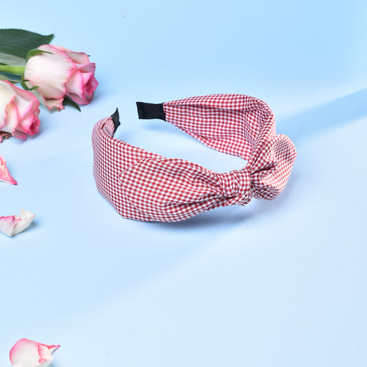 Vogue Hair Accessories Printed Fabric Knot Metal Hairband Headband for Women and Girls (Check Bow)