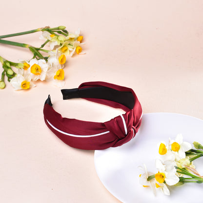 Vogue Hair Accessories Solid Fabric Knot with Piping Plastic Hairband Headband for Girls and Women