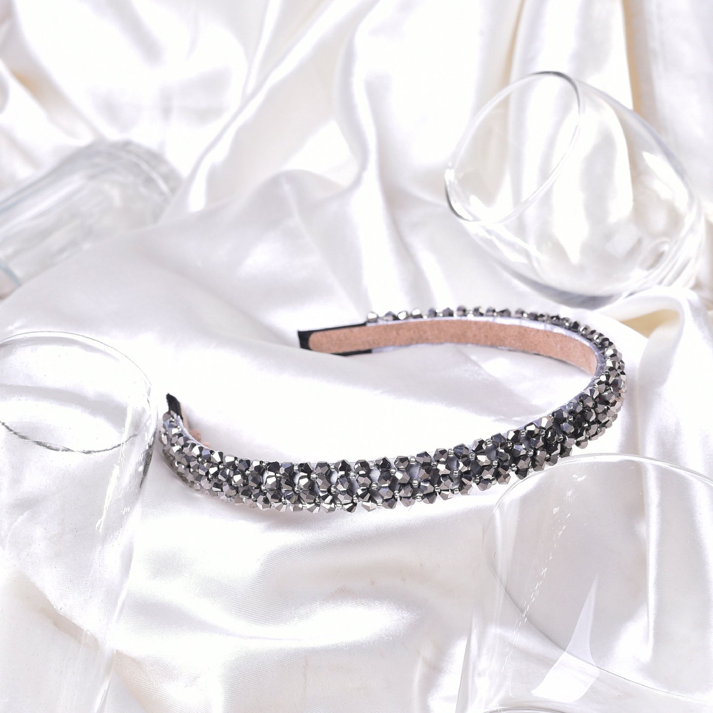 Vogue Hair Accessories Crystal Beaded Plastic Fancy Party Wedding Hairband For Girls