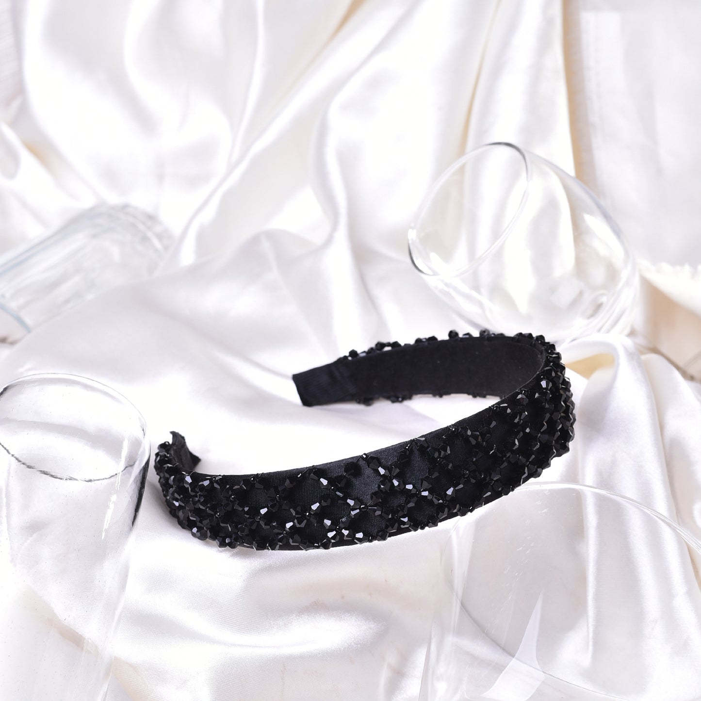 Vogue Hair Accessories Crystal Beaded Plastic Fancy Party Wedding Hairband For Girls