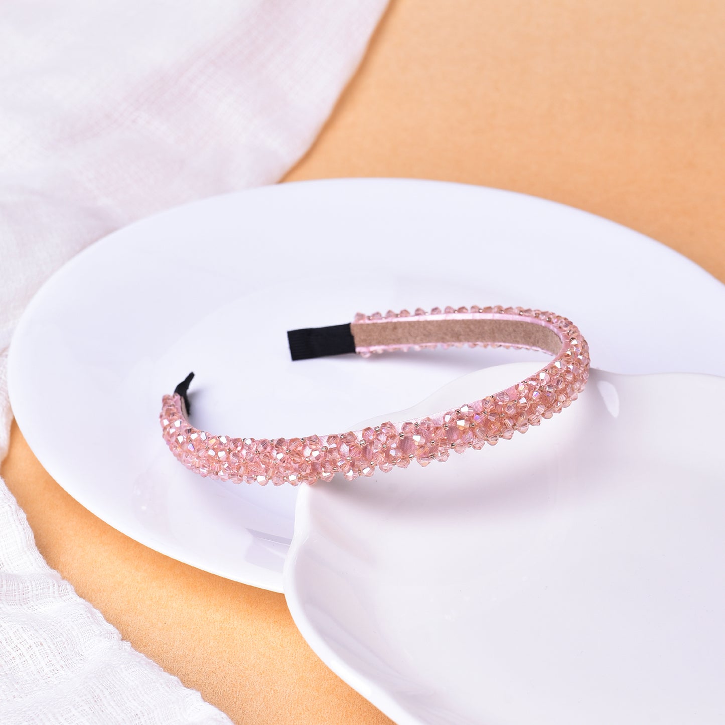 Vogue Hair Accessories Crystal Beaded Plastic Fancy Party Wedding Hairband For Girls