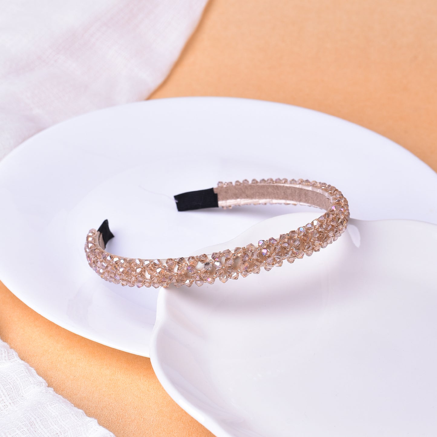 Vogue Hair Accessories Crystal Beaded Plastic Fancy Party Wedding Hairband For Girls