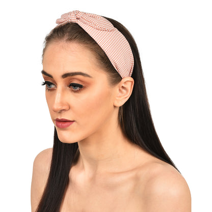 Vogue Hair Accessories Printed Fabric Knot Metal Hairband Headband for Women and Girls (Check Bow)