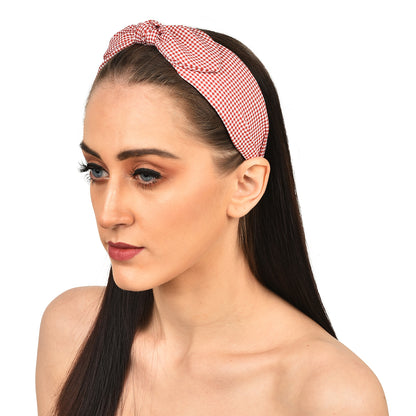 Vogue Hair Accessories Printed Fabric Knot Metal Hairband Headband for Women and Girls (Check Bow)