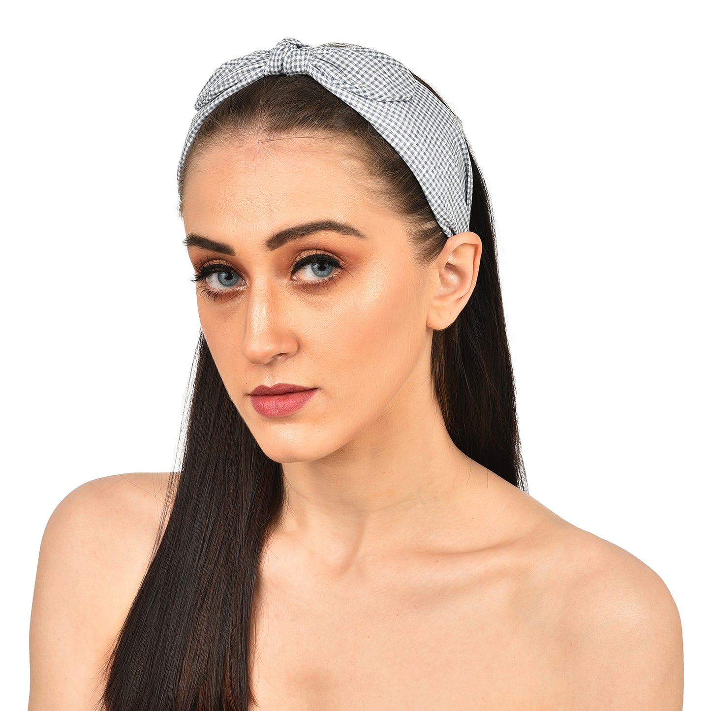 Vogue Hair Accessories Blue Check Bow Hairband