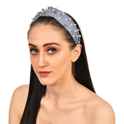 Vogue Hair Accessories Grey fabric Pearl Hairband
