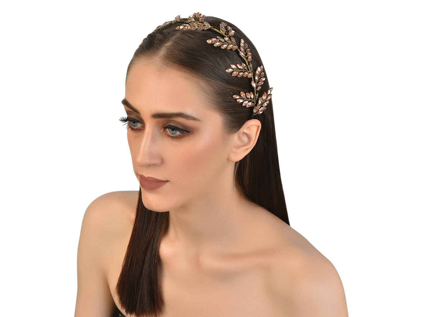 Vogue Hair Accessories Metal Handmade Crystal Leaf Fancy Party Hairband Headband for Women