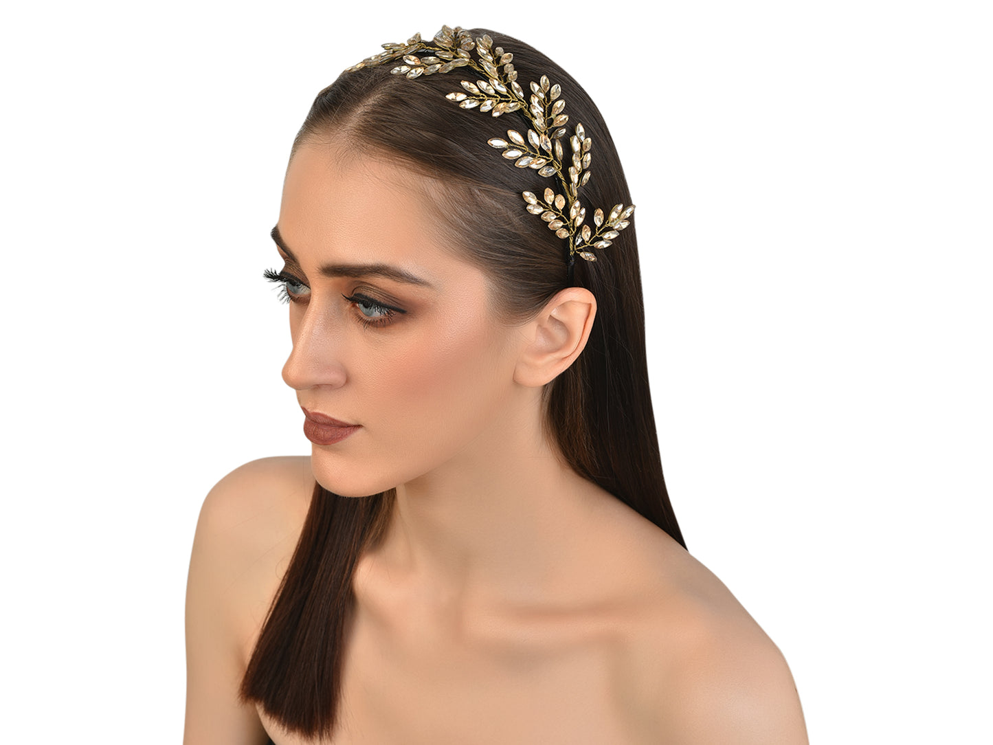 Vogue Hair Accessories Metal Handmade Crystal Leaf Fancy Party Hairband Headband for Women