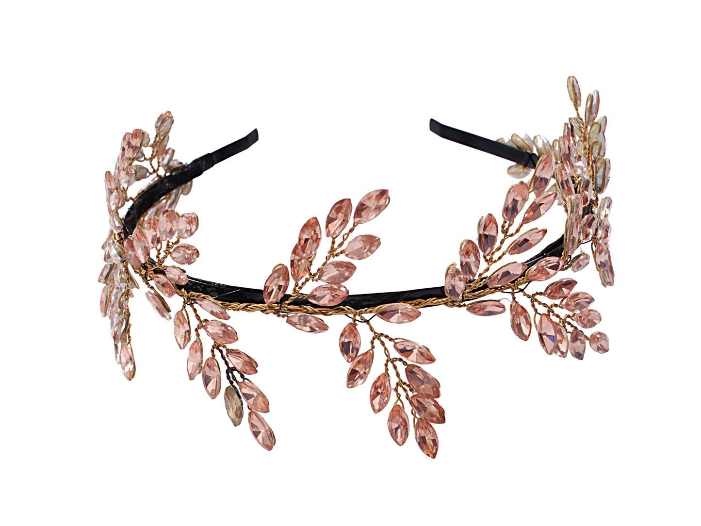 Vogue Hair Accessories Metal Handmade Crystal Leaf Fancy Party Hairband Headband for Women