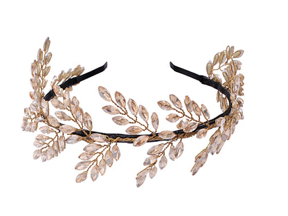 Vogue Hair Accessories Metal Handmade Crystal Leaf Fancy Party Hairband Headband for Women