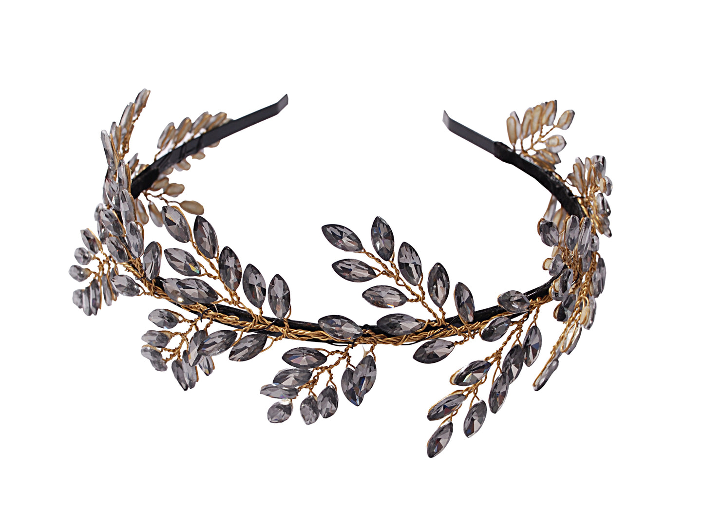 Vogue Hair Accessories Black Handmade Crystal leaf Hairband