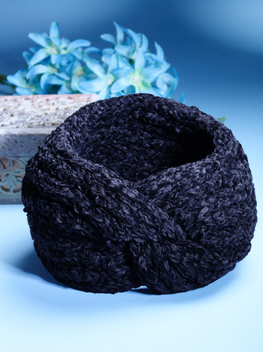 Vogue Hair Accessories Blue Woollen Self Lines Headband