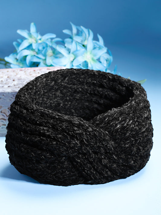 Vogue Hair Accessories Black Woollen Self Lines Headband