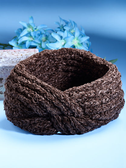 Vogue Hair Accessories Brown Woollen Self Lines Headband