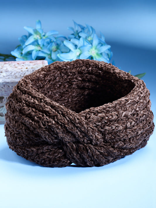 Vogue Hair Accessories Brown Woollen Self Lines Headband