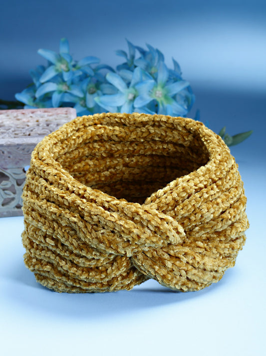 Vogue Hair Accessories Mustard Woollen Self Lines Headband