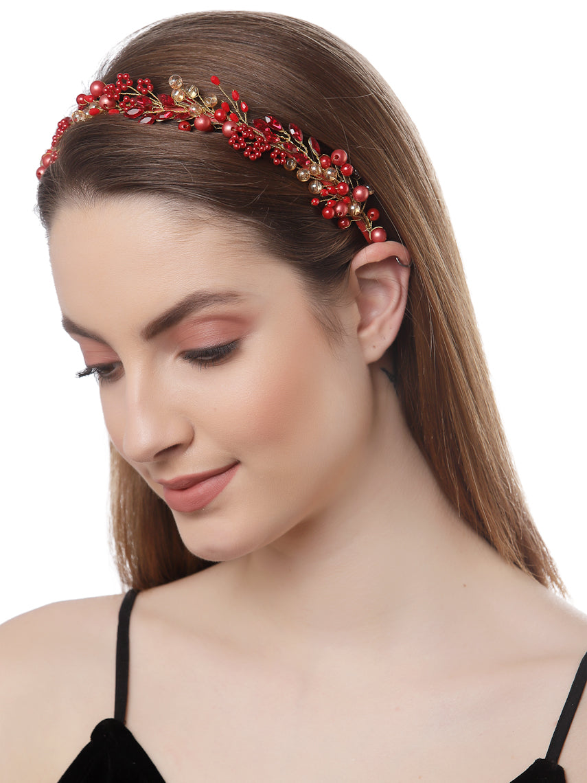 Vogue Hair Accessories Metal Handmade Crystal With Pearls Fancy Party Hairband Hair Accessories for Girls and Women