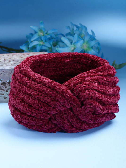 Vogue Hair Accessories Wine Woollen Self Lines Headband