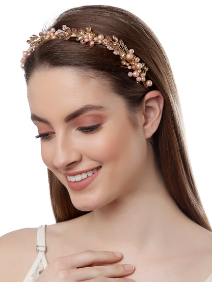 Vogue Hair Accessories Metal Handmade Crystal With Pearls Fancy Party Hairband Hair Accessories for Girls and Women