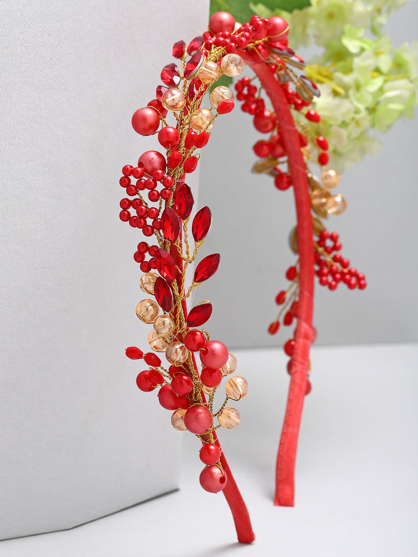 Vogue Hair Accessories Red Handmade Pearl Hairband