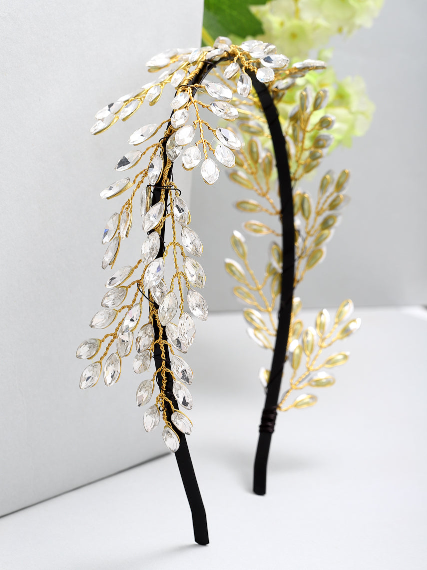Vogue Hair Accessories Metal Handmade Crystal Leaf Fancy Party Hairband Headband for Women