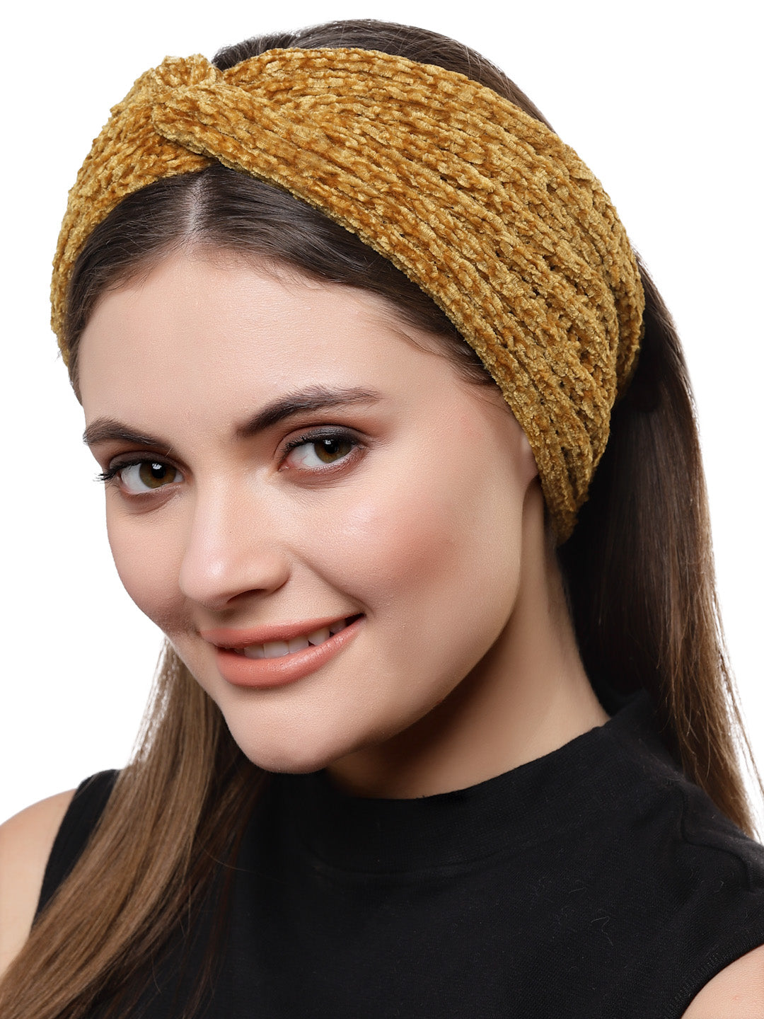 Vogue Hair Accessories Mustard Woollen Self Lines Headband