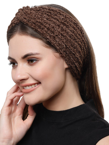 Vogue Hair Accessories Brown Woollen Self Lines Headband