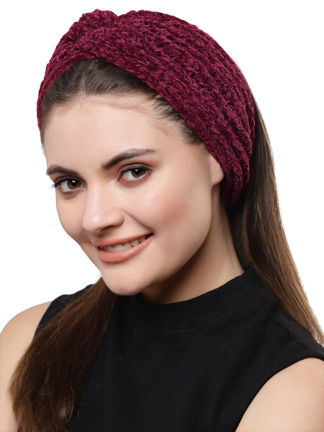 Vogue Hair Accessories Wine Woollen Self Lines Headband