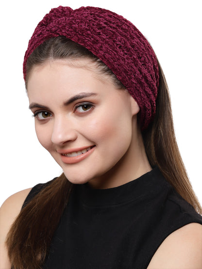 Vogue Hair Accessories Wine Woollen Self Lines Headband