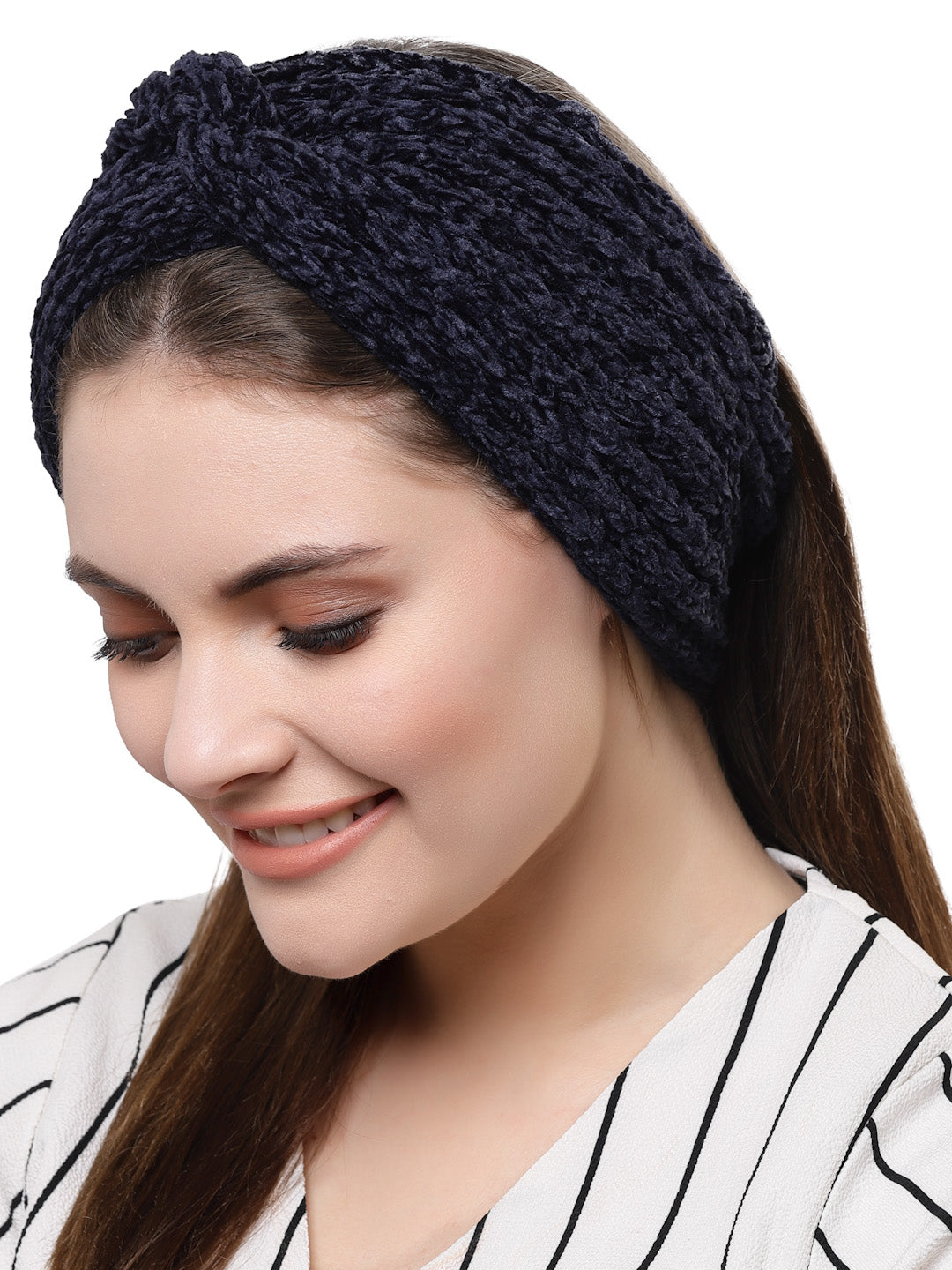 Vogue Hair Accessories Blue Woollen Self Lines Headband