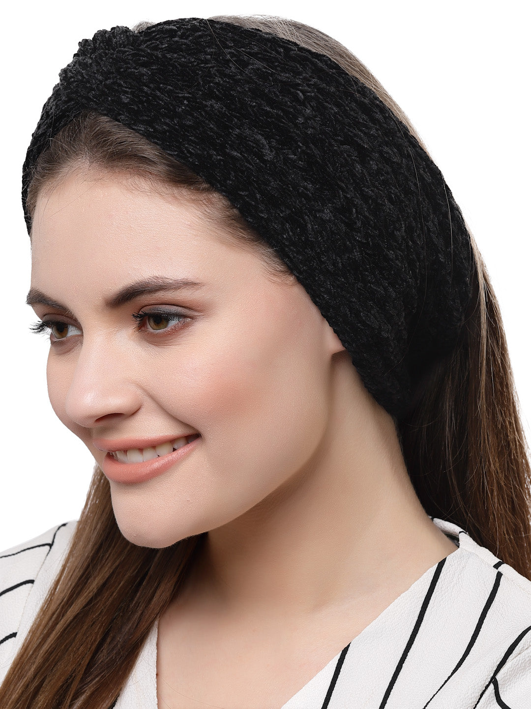 Vogue Hair Accessories Black Woollen Self Lines Headband