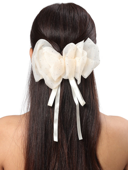 Vogue Hair Accessories Black And Off White Fancy Party Bow Hair Clip Back Clip For Girls and Women Set Of 2