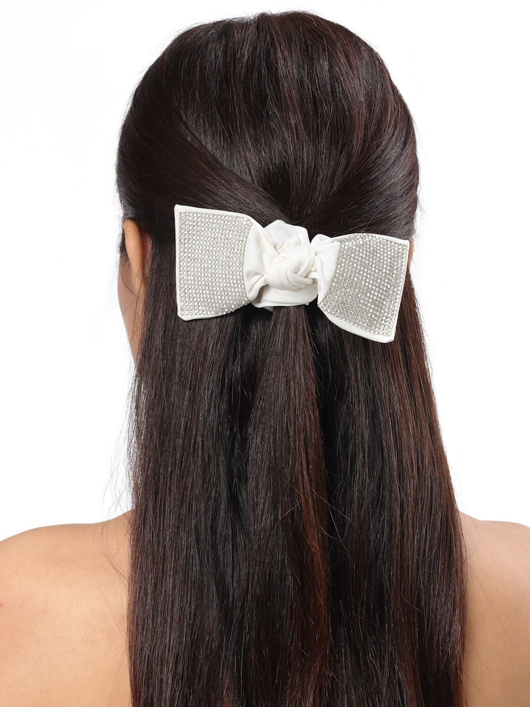 Vogue Hair Accessories Black And White Fancy Party Big Size Bow Scrunchies For Girls and Women Set of 2