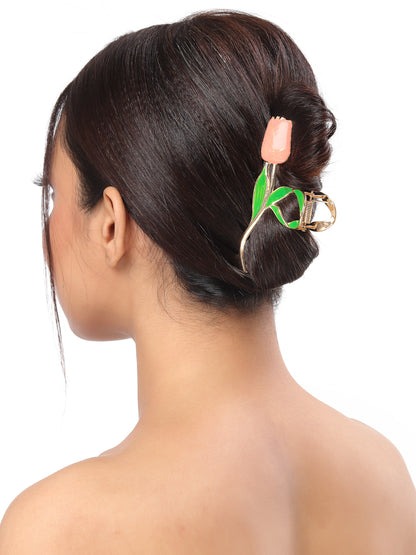 Vogue Hair Accessories Pink And Purple Fancy Party Big Size Clutcher Hair Claw Clip For Girls and Women Set Of 2