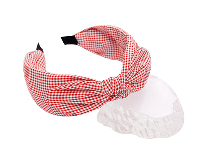 Vogue Hair Accessories Printed Fabric Knot Metal Hairband Headband for Women and Girls (Check Bow)
