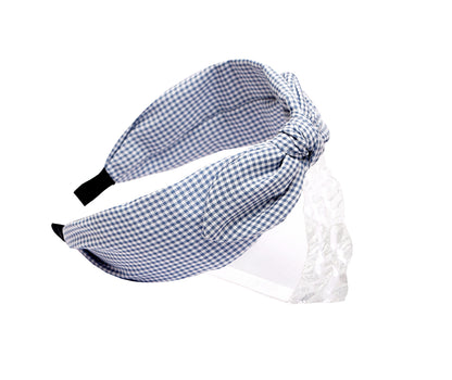 Vogue Hair Accessories Blue Check Bow Hairband
