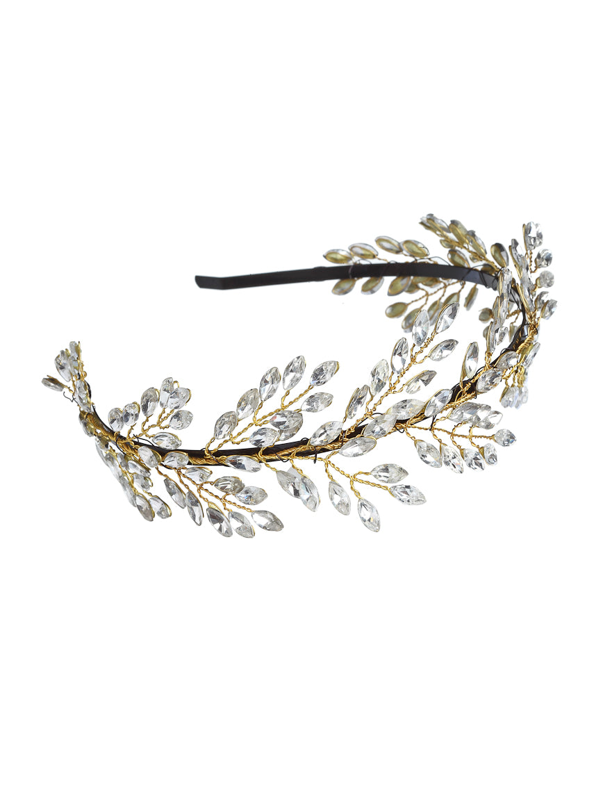 Vogue Hair Accessories Metal Handmade Crystal Leaf Fancy Party Hairband Headband for Women