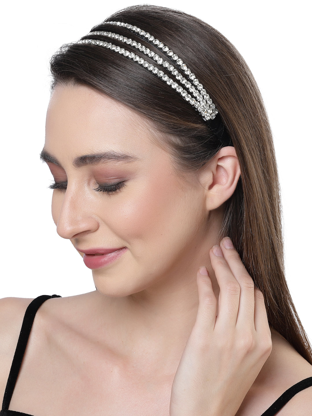 Vogue Hair Accessories Trendy layer Hairband Headband (Tripple_Line_Silver_Stone)