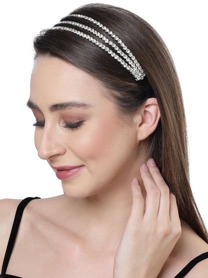 Vogue Hair Accessories Trendy layer Hairband Headband (Tripple_Line_Silver_Stone)