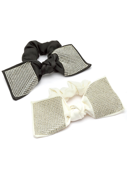 Vogue Hair Accessories Black And White Fancy Party Big Size Bow Scrunchies For Girls and Women Set of 2