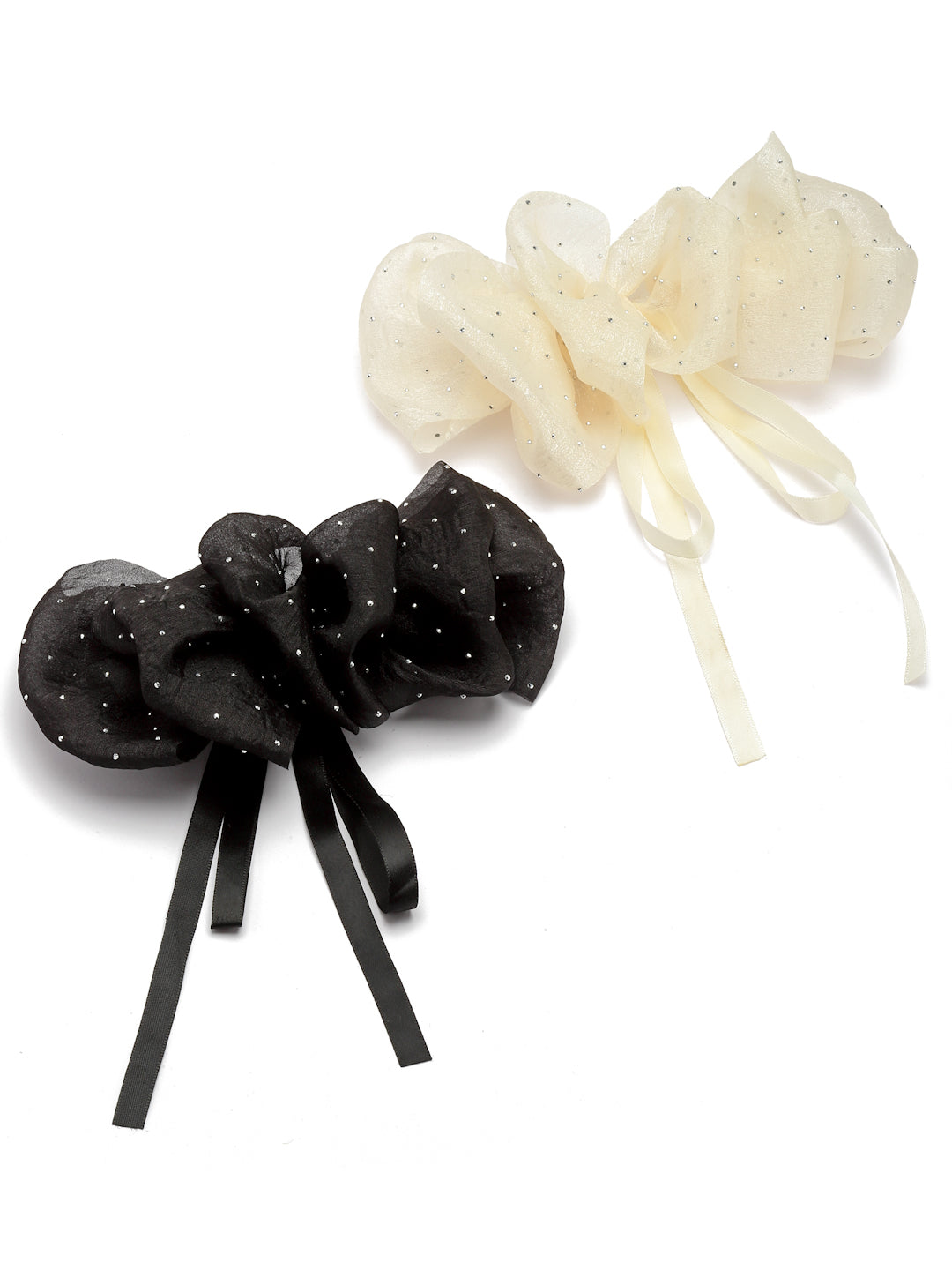 Vogue Hair Accessories Black And Off White Fancy Party Bow Hair Clip Back Clip For Girls and Women Set Of 2