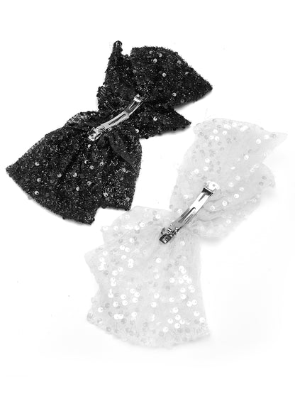 Vogue Hair Accessories Black And White Fancy Party Bow Hair Clip Back Clip For Girls and Women Set Of 2