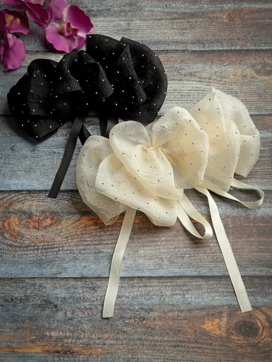 Vogue Hair Accessories Black And Off White Fancy Party Bow Hair Clip Back Clip For Girls and Women Set Of 2