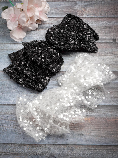 Vogue Hair Accessories Black And White Fancy Party Bow Hair Clip Back Clip For Girls and Women Set Of 2