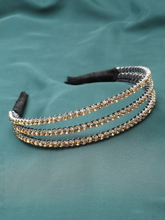 Vogue Hair Accessories Trendy layer Hairband Headband (Tripple_Line_Gold_Stone)