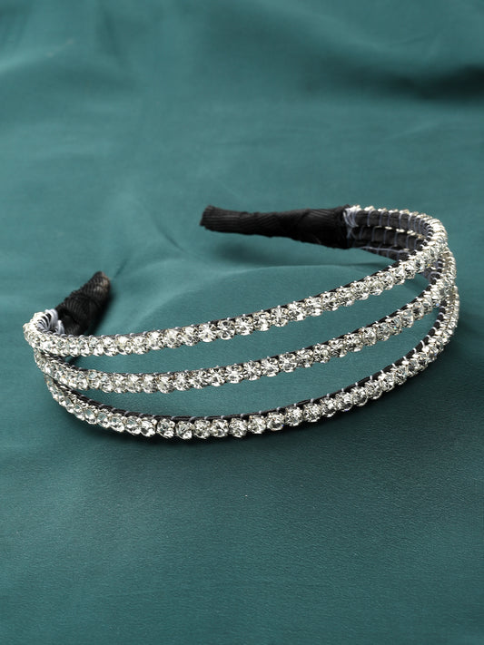 Vogue Hair Accessories Trendy layer Hairband Headband (Tripple_Line_Silver_Stone)